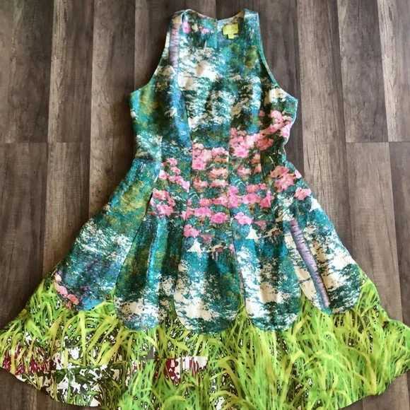 Anthropologie Tracy Reese Impressionist Green Floral Abstract Dress 8 - Picture 3 of 12